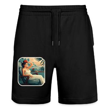 Urlaub Entspannung Frau - Stanley/Stella Unisex Bio Joggingshorts Trainer  - Schwarz - Vorne - Nik (191cm) & Marisol (170cm)