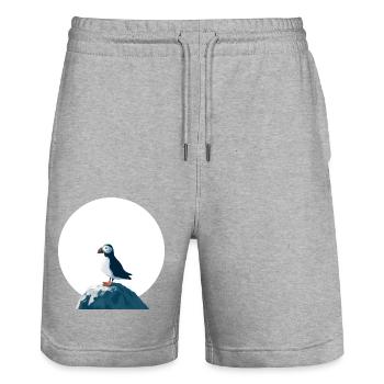 Macareux sur rochers - Short de jogging bio TRAINER Stanley/Stella unisexe - gris chiné - Devant - Nik (191cm) & Marisol (170cm)