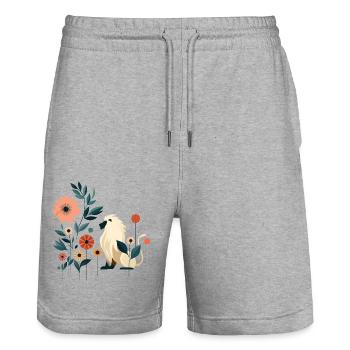 Floraler Löwe - Stanley/Stella Unisex Bio Joggingshorts Trainer  - Grau meliert - Vorne - Nik (191cm) & Marisol (170cm)