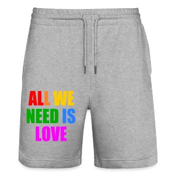 all we need is love - Stanley/Stella Trainer Unisex Organic Jogging Shorts - heather grey - Front - Nik (191cm) & Marisol (170cm)