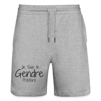 Gendre humour beau fils, Gendre Idéal Humour - Short de jogging bio TRAINER Stanley/Stella unisexe - gris chiné - Devant - Nik (191cm) & Marisol (170cm)