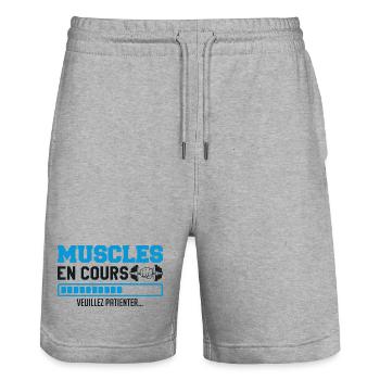 Muscles en cours ... musculation Humour marrant - Short de jogging bio TRAINER Stanley/Stella unisexe - gris chiné - Devant - Nik (191cm) & Marisol (170cm)