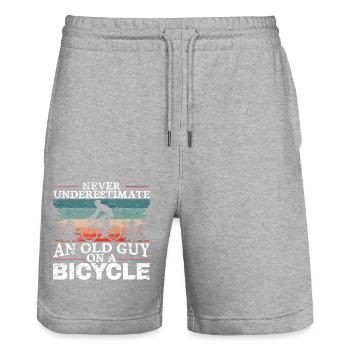 Unterschätze niemals einen alten Mann auf einem Fahrrad Männer - Stanley/Stella Unisex Bio Joggingshorts Trainer  - Grau meliert - Vorne - Nik (191cm) & Marisol (170cm)