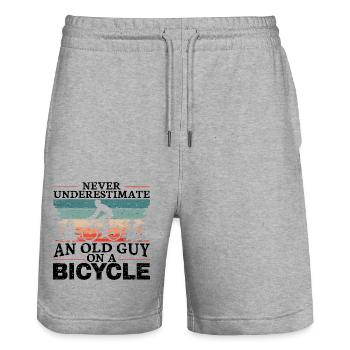 Unterschätze niemals einen alten Mann auf einem Fahrrad Männer - Stanley/Stella Unisex Bio Joggingshorts Trainer  - Grau meliert - Vorne - Nik (191cm) & Marisol (170cm)