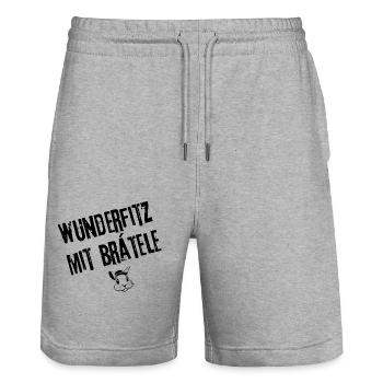 Wunderfitz mit Brätele | Redewendung - Stanley/Stella Unisex Bio Joggingshorts Trainer  - Grau meliert - Vorne - Nik (191cm) & Marisol (170cm)