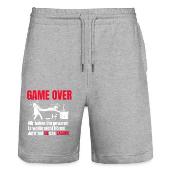Game Over - Stanley/Stella Unisex Bio Joggingshorts Trainer  - Grau meliert - Vorne - Nik (191cm) & Marisol (170cm)