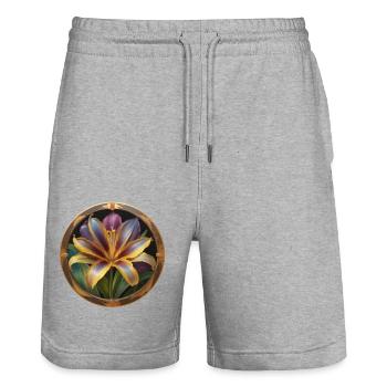 Lilac flower in bloom - Stanley/Stella Trainer Unisex Organic Jogging Shorts - heather grey - Front - Nik (191cm) & Marisol (170cm)