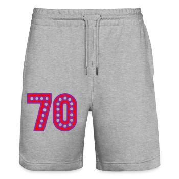 70. 70 ANS. 70e ANNIVERSAIRE. ANNIVERSAIRE 70 ANS. - Short de jogging bio TRAINER Stanley/Stella unisexe - gris chiné - Devant - Nik (191cm) & Marisol (170cm)