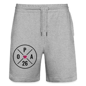 Opa 2026 - Herz - Baby Ankündigung - Opa 26 - Stanley/Stella Unisex Bio Joggingshorts Trainer  - Grau meliert - Vorne - Nik (191cm) & Marisol (170cm)