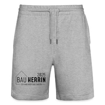 Bauherrin 2025 - Ich habe hier das sagen - Stanley/Stella Unisex Bio Joggingshorts Trainer  - Grau meliert - Vorne - Nik (191cm) & Marisol (170cm)
