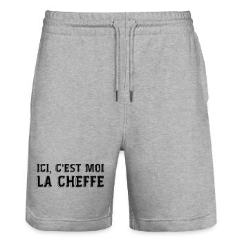 Ici c'est moi la cheffe cadeau patronne humour - Short de jogging bio TRAINER Stanley/Stella unisexe - gris chiné - Devant - Nik (191cm) & Marisol (170cm)