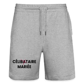 Humour Célibataire Mariée - evjf - EVJF - Short de jogging bio TRAINER Stanley/Stella unisexe - gris chiné - Devant - Nik (191cm) & Marisol (170cm)