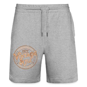 Vintage 1977 Retro 1977 Birthday Gift - Stanley/Stella Trainer Unisex Organic Jogging Shorts - heather grey - Front - Nik (191cm) & Marisol (170cm)