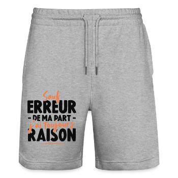 Sauf Erreur De Ma Part J'ai Toujours Raison - Short de jogging bio TRAINER Stanley/Stella unisexe - gris chiné - Devant - Nik (191cm) & Marisol (170cm)