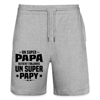 Un super papa devient toujours un super papy - Short de jogging bio TRAINER Stanley/Stella unisexe - gris chiné - Devant - Nik (191cm) & Marisol (170cm)