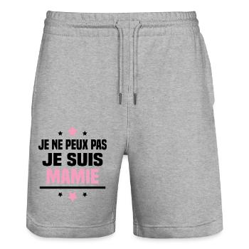Je ne peux pas je suis mamie / Cadeau grand-mère - Short de jogging bio TRAINER Stanley/Stella unisexe - gris chiné - Devant - Nik (191cm) & Marisol (170cm)