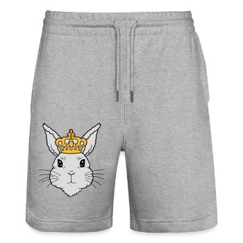 King Rabbit Crown Face - Stanley/Stella Trainer Unisex Organic Jogging Shorts - heather grey - Front - Nik (191cm) & Marisol (170cm)