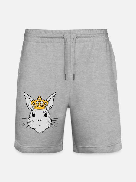 King Rabbit Crown Face - Stanley/Stella Trainer Unisex Organic Jogging Shorts - heather grey