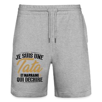 Je suis une tata et marraine qui déchire - Short de jogging bio TRAINER Stanley/Stella unisexe - gris chiné - Devant - Nik (191cm) & Marisol (170cm)