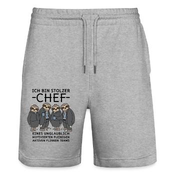 Stolzer Chef unglaublich fleißiges Team Faultiere - Stanley/Stella Unisex Bio Joggingshorts Trainer  - Grau meliert - Vorne - Nik (191cm) & Marisol (170cm)