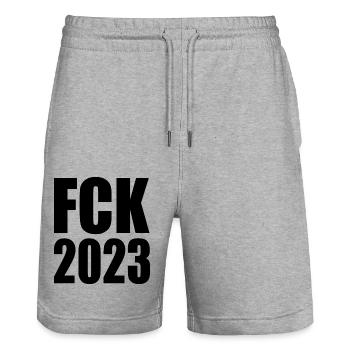 Fck 2023 - Short de jogging bio TRAINER Stanley/Stella unisexe - gris chiné - Devant - Nik (191cm) & Marisol (170cm)