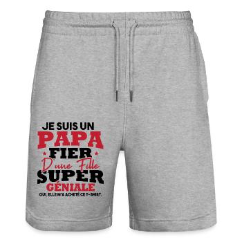 Je suis un papa fier d une fille super géniale - Short de jogging bio TRAINER Stanley/Stella unisexe - gris chiné - Devant - Nik (191cm) & Marisol (170cm)