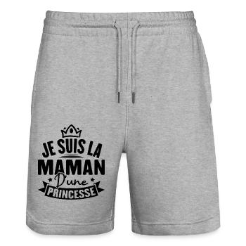 Je suis la maman d une princesse - Short de jogging bio TRAINER Stanley/Stella unisexe - gris chiné - Devant - Nik (191cm) & Marisol (170cm)