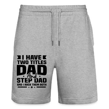 Ich habe zwei Titel, meinen Vater und meinen Schwiegervater - Stanley/Stella Unisex Bio Joggingshorts Trainer  - Grau meliert - Vorne - Nik (191cm) & Marisol (170cm)