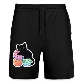 Chat avec faux sur boule de laine - Short de jogging bio TRAINER Stanley/Stella unisexe - noir - Devant - Nik (191cm) & Marisol (170cm)