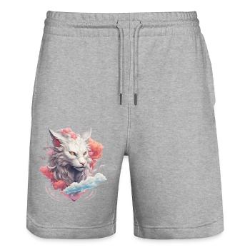 White Fantasy Lion - Stanley/Stella Unisex Bio Joggingshorts Trainer  - Grau meliert - Vorne - Nik (191cm) & Marisol (170cm)