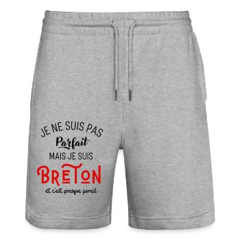 Pas parfait mais breton et c’est presque pareil - Short de jogging bio TRAINER Stanley/Stella unisexe - gris chiné - Devant - Nik (191cm) & Marisol (170cm)