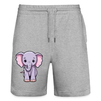 Baby Elefant Kawaii - Stanley/Stella Unisex Bio Joggingshorts Trainer  - Grau meliert - Vorne - Nik (191cm) & Marisol (170cm)