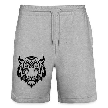 Tiger Kopf Silhouette - Stanley/Stella Unisex Bio Joggingshorts Trainer  - Grau meliert - Vorne - Nik (191cm) & Marisol (170cm)