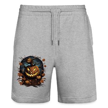 Citrouille d’Halloween - Short de jogging bio TRAINER Stanley/Stella unisexe - gris chiné - Devant - Nik (191cm) & Marisol (170cm)