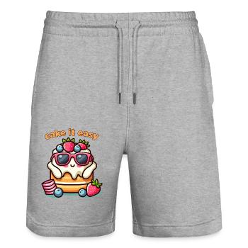 Cake it Easy - Stanley/Stella Trainer Unisex Organic Jogging Shorts - heather grey - Front - Nik (191cm) & Marisol (170cm)