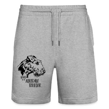 Loved by an Airedale Terrier Dogs Saying Wilsigns - Stanley/Stella Trainer Unisex Organic Jogging Shorts - heather grey - Front - Nik (191cm) & Marisol (170cm)