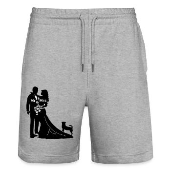 Jeunes mariés avec Chihuahua Chien Mariage Mariage - Short de jogging bio TRAINER Stanley/Stella unisexe - gris chiné - Devant - Nik (191cm) & Marisol (170cm)