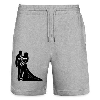 Mariage Mariage Mariée Jeunes mariés Mariage Mariage - Short de jogging bio TRAINER Stanley/Stella unisexe - gris chiné - Devant - Nik (191cm) & Marisol (170cm)