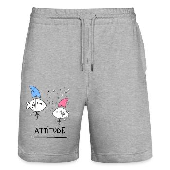 Poissons Drôles D’animaux - Short de jogging bio TRAINER Stanley/Stella unisexe - gris chiné - Devant - Nik (191cm) & Marisol (170cm)