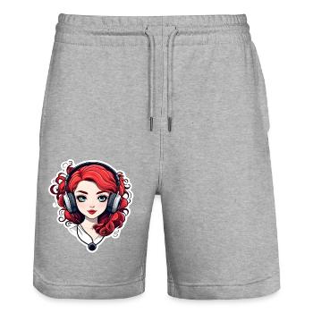 Rothaarige Streamerin - Stanley/Stella Unisex Bio Joggingshorts Trainer  - Grau meliert - Vorne - Nik (191cm) & Marisol (170cm)