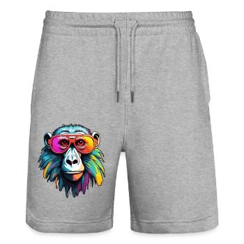 Affe / Tier / Zoo / Babian / Wild / Comic - Stanley/Stella Unisex Bio Joggingshorts Trainer  - Grau meliert - Vorne - Nik (191cm) & Marisol (170cm)