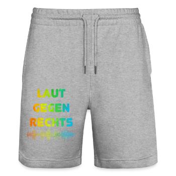 Laut gegen rechts Nr 07 - Stanley/Stella Unisex Bio Joggingshorts Trainer  - Grau meliert - Vorne - Nik (191cm) & Marisol (170cm)