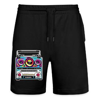 Radio / Analogique / Musique / Fréquence / Haut-parleurs - Short de jogging bio TRAINER Stanley/Stella unisexe - noir - Devant - Nik (191cm) & Marisol (170cm)