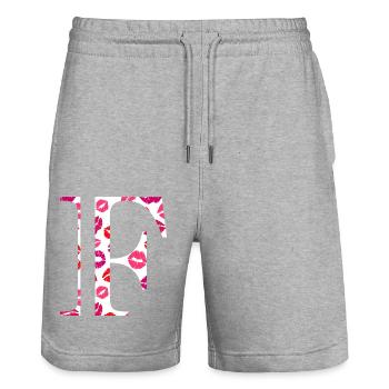 Lettre f bisous - Short de jogging bio TRAINER Stanley/Stella unisexe - gris chiné - Devant - Nik (191cm) & Marisol (170cm)
