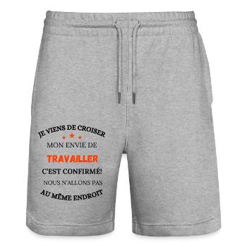 I've just crossed paths with my desire to work - Stanley/Stella Trainer Unisex Organic Jogging Shorts - heather grey - Front - Nik (191cm) & Marisol (170cm)