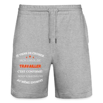 I've just crossed paths with my desire to work - Stanley/Stella Trainer Unisex Organic Jogging Shorts - heather grey - Front - Nik (191cm) & Marisol (170cm)