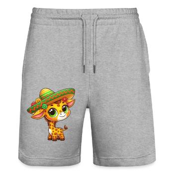 Cinco de Mayo Giraffe: Süßes Cartoon-Design mit - Stanley/Stella Unisex Bio Joggingshorts Trainer  - Grau meliert - Vorne - Nik (191cm) & Marisol (170cm)