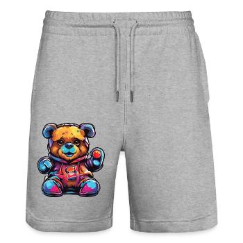 Teddybär / Kuscheltier / Stofftier / Geschenkidee - Stanley/Stella Unisex Bio Joggingshorts Trainer  - Grau meliert - Vorne - Nik (191cm) & Marisol (170cm)
