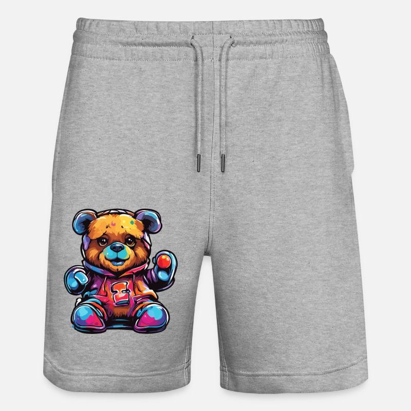Teddybär / Kuscheltier / Stofftier / Geschenkidee - Stanley/Stella Unisex Bio Joggingshorts Trainer  - Grau meliert