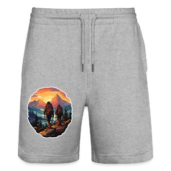 Hiking in the mountains as a hobby - Stanley/Stella Trainer Unisex Organic Jogging Shorts - heather grey - Front - Nik (191cm) & Marisol (170cm)